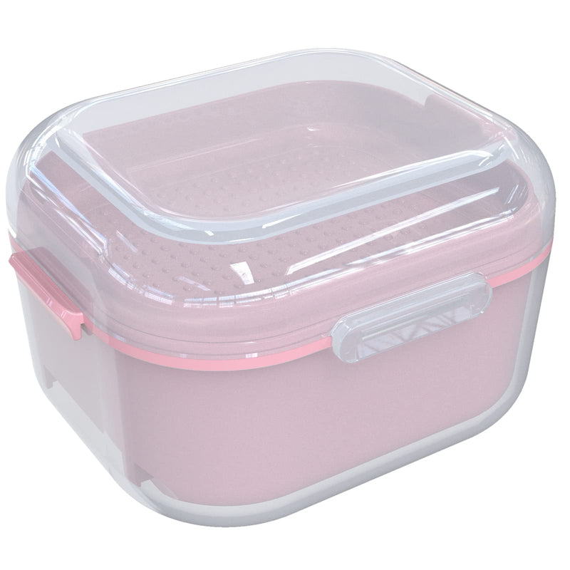 [Australia] - ARGOMAX Denture Case, Denture Cup for Soaking Dentures(Not Leak-Proof), Thorough Cleaning of Dentures, Retainer, Mouthguards, Clear Braces (Dark Pink). Clear Case + Pink Filter and Tray 
