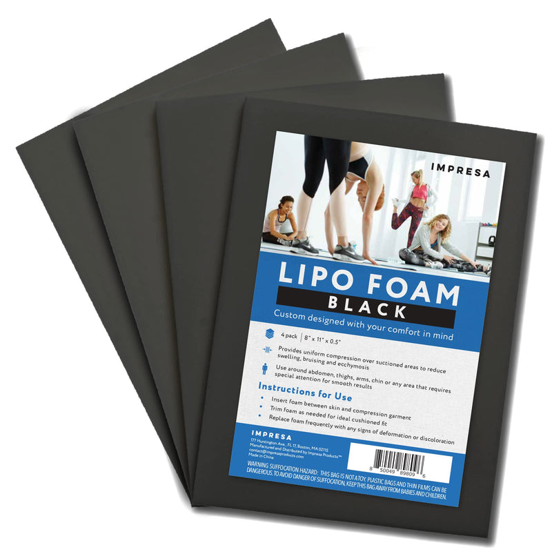IMPRESA Black Liposuction Foam Pads - 4-Pack, Adhesive Medical Foam Padding for Post-Surgery & Post-Liposuction Compression Garments, Tummy Tuck Recovery 4 Pack