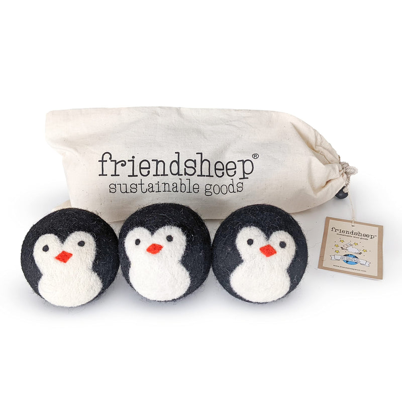 [Australia] - Wool Dryer Balls by Friendsheep 3 Pack XL Organic Premium Reusable Cruelty Free Handmade Fair Trade No Lint Fabric Softener Penguin Trio 