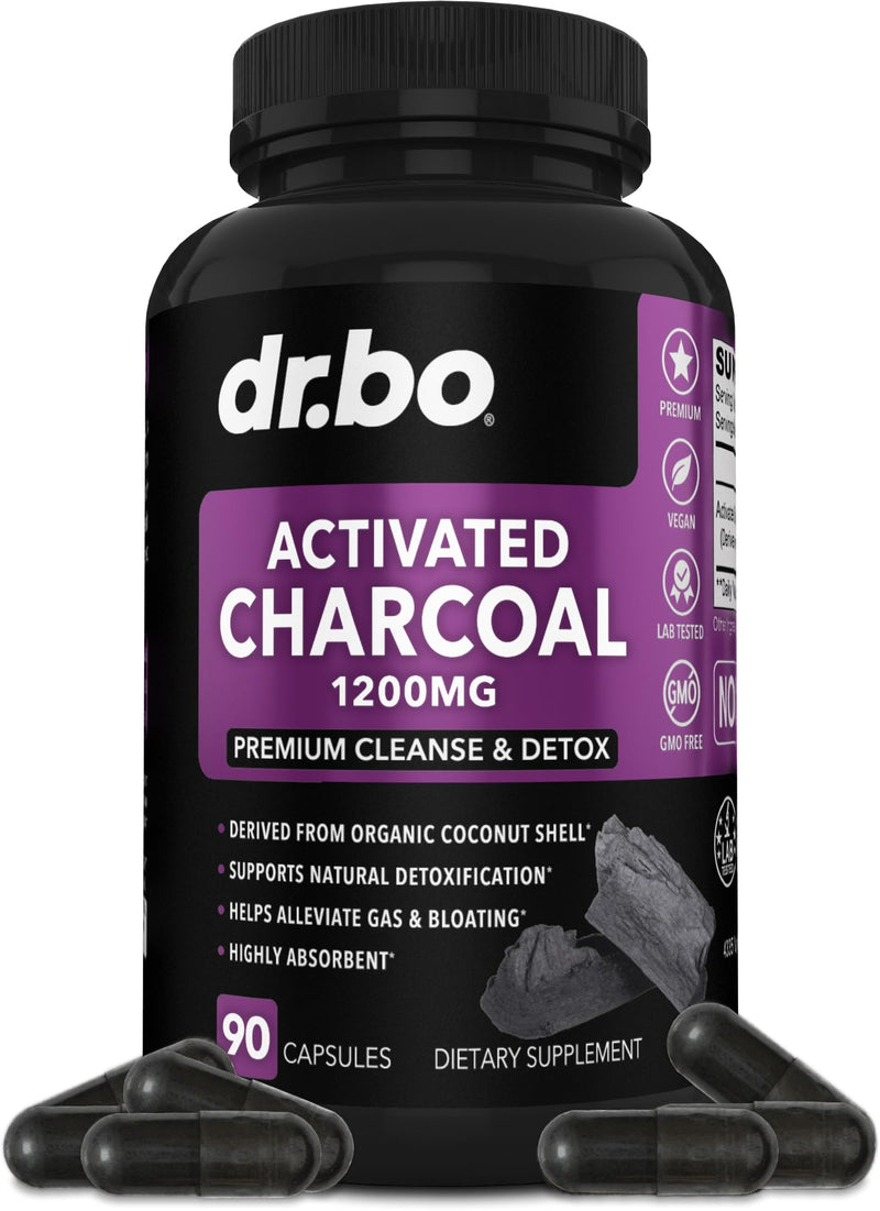 [Australia] - Activated Charcoal Capsules Cleanse Detox - 1200mg Organic Coconut Charcoal Pills for Stomach Gas and Bloating Relief for Men Women Kids - Active Charcoal Capsules Powder Binder Supplements for Gut 
