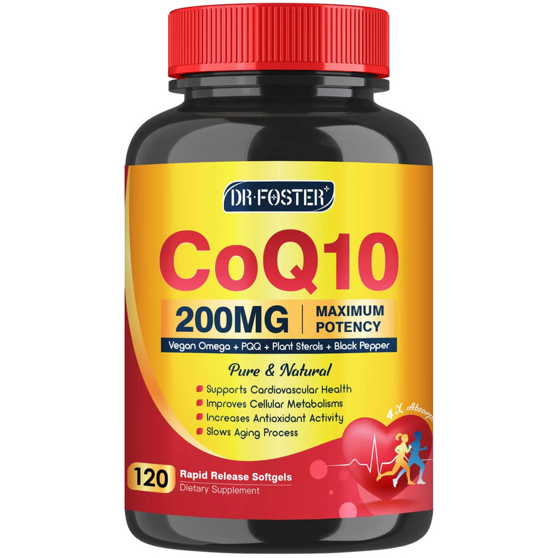[Australia] - CoQ10 200mg Softgels with Vitamin E & Omega 3-6 -9 & PQQ - High Absorption Coenzyme Q10 with Bioperine | Maximum Antioxidant | Heart Supports & Cellular Energy Production Supplement | 120 Servings 