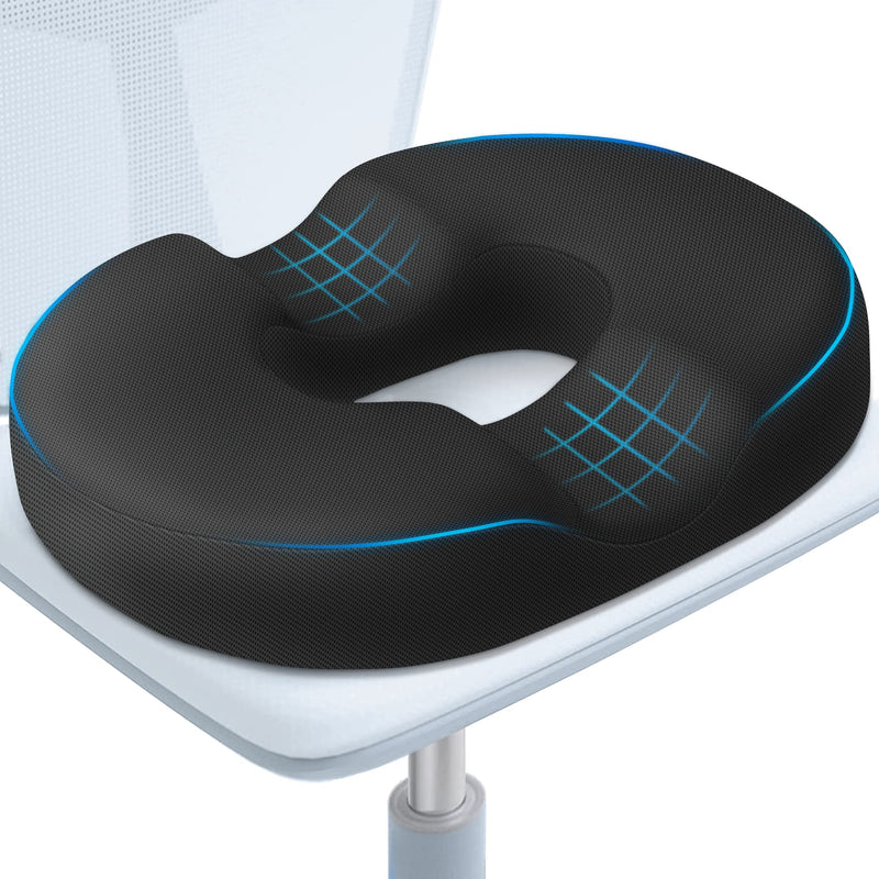 [Australia] - BlissTrends Donut Pillow Seat Cushion,Donut Chair Cushions for Postpartum Pregnancy & Hemorrhoids,Tailbone Pain Relief Cushion,Memory Foam Lifting Cushions for Office&Home Chairs (Black) Black Large 