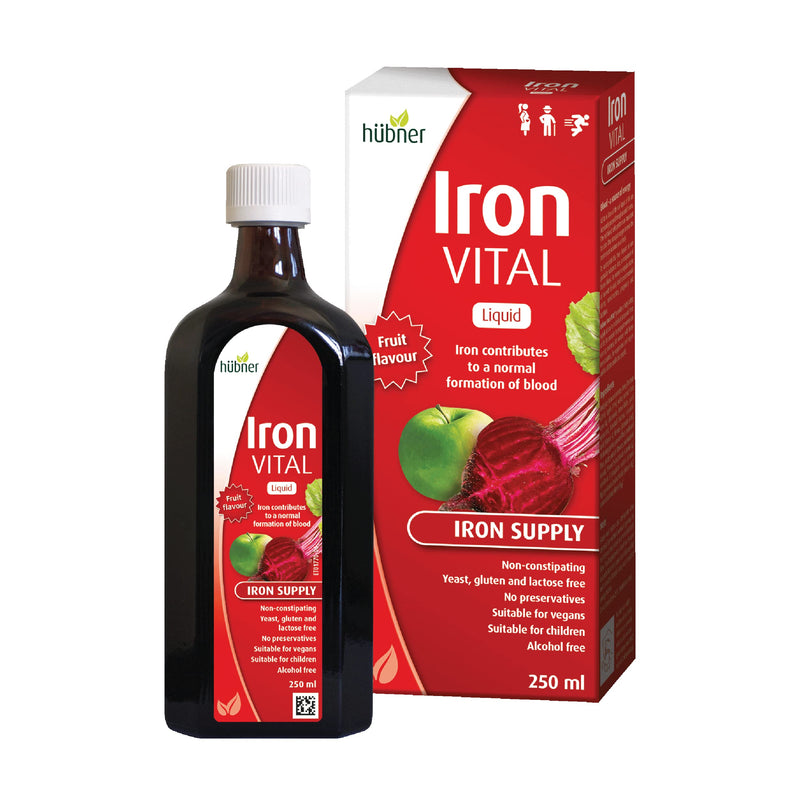 hübner Iron Vital Liquid Iron Supply Plus Vitamin C, Dietary Supplement for Adults and Kids, Vegan and Gluten-Free, Fruit Flavor, 250 ml Bottle, 25 Servings 8.45 Fl Oz (Pack of 1)