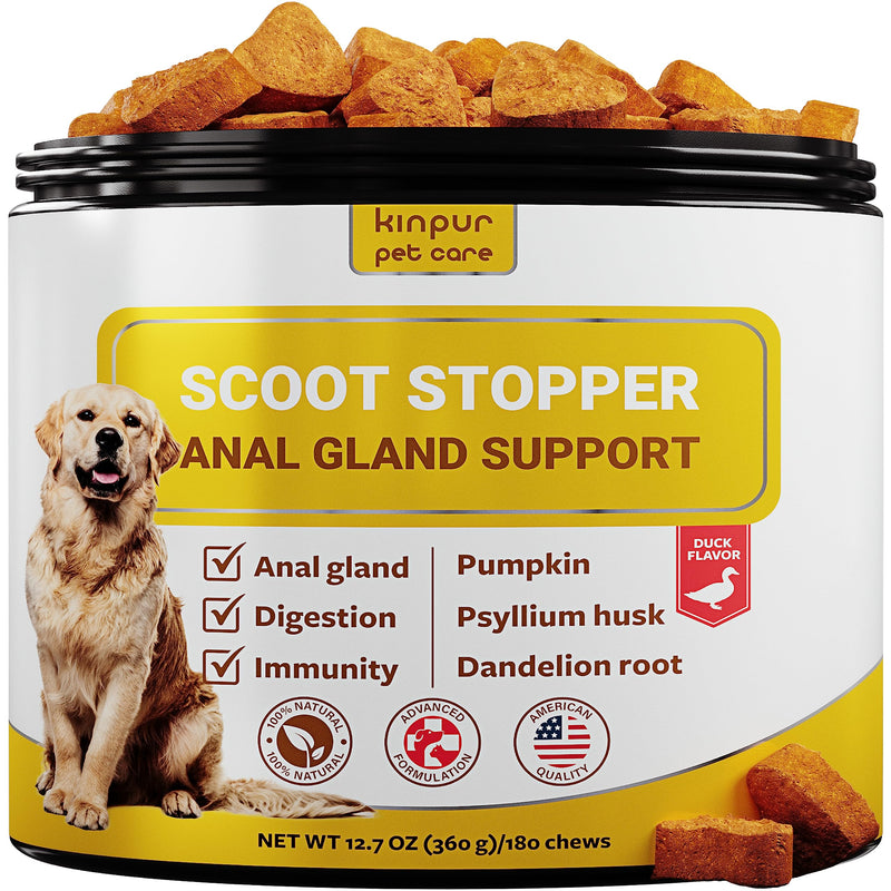 Scoot Stopper Dog Soft Chews w/Fiber - Stool Hardener for Dog Anal Gland Treatment, Digestion Support -180 Tasty Chews w/Natural Flaxseed, Pumpkin and Psyllium Husk for Dog Comfort - PawsPlanet Australia
