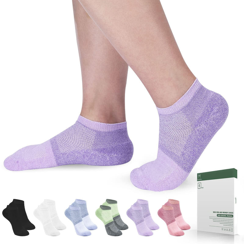 [Australia] - Diabetic Socks for Women&Men-6 Pairs Bamboo Viscose Non Binding Diabetic Ankle Low Cut Sock Size 6-9 9-11 Medium Purple/Green/Orange Red/Pale Purple/Black/White 