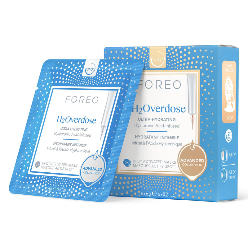 FOREO H2Overdose Advanced Collection 2.0 UFO-Activated Facial Mask - Hydrating Facial - Beauty & Personal Care - Hyaluronic Acid & Vitamin E - For All Skin Types - Dry skin & Flaky Skin - 6 pcs | UFO mask, hydrating face mask, hyaluronic acid, vitamin ...