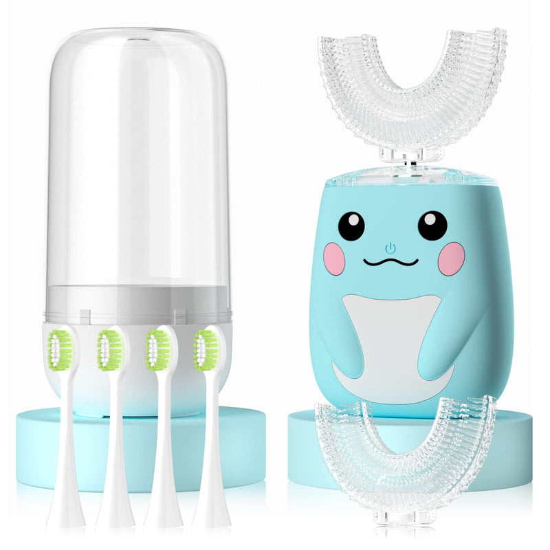 [Australia] - Kids Electric U Shaped Toothbrush,Toddler sonic Toothbrush with 6 Soft Brush Head Automatic Toothbrush Rechargeable 6 Cleaning Modes IPX7 Waterproof 360 Degree Cleaning -Age2-7 Blue Baby Blue 