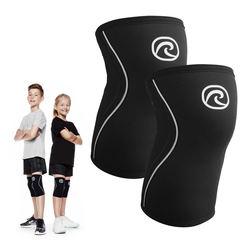 Rehband Kids Knee Sleeve made from 5mm Noprene, Knee Brace - Youth Girls & Boys Compression Knee Brace for Sports: Football, Hockey, Basketball or Running, Colour:Black - 1 Pair, Size:Small Small Black - 1 Pair