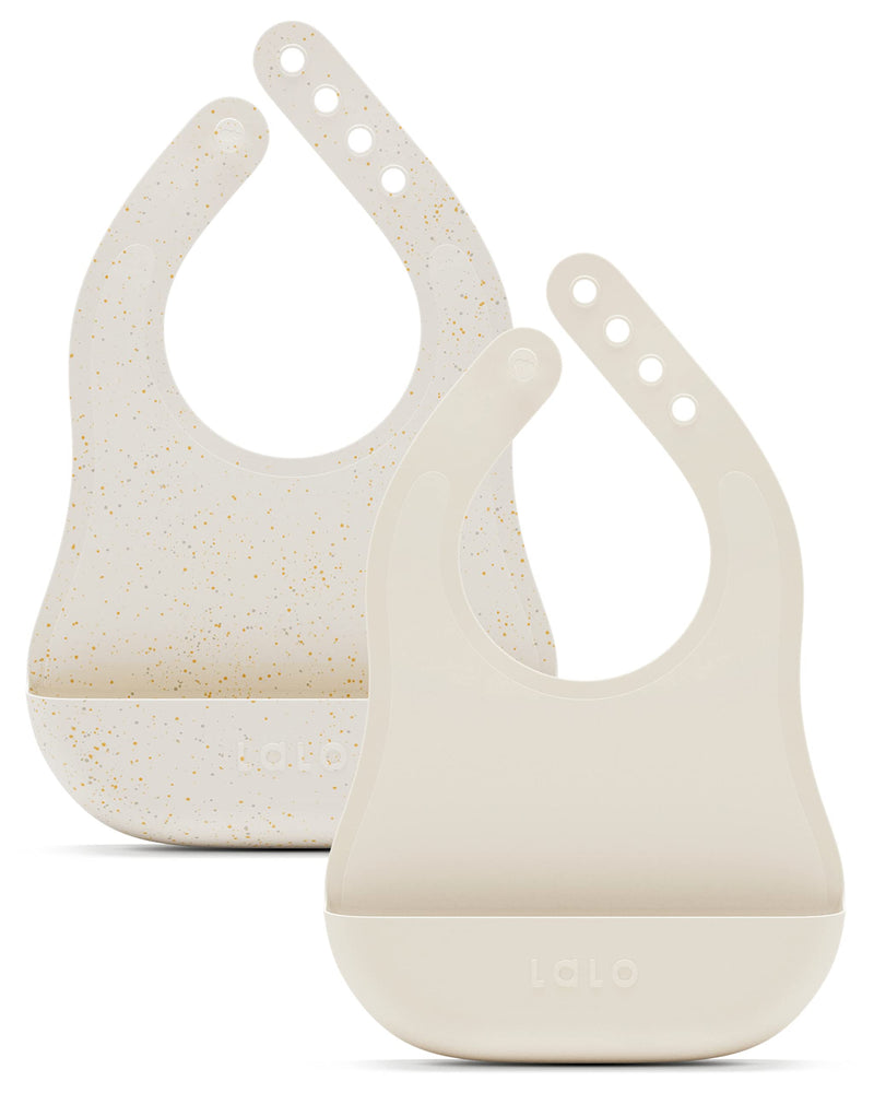 [Australia] - Lalo The Bib - Waterproof, Non-Toxic Silicone Baby Bib with Adjustable Neck Band & Silicone Food Pouch Catcher, Set of 2 Oatmeal 