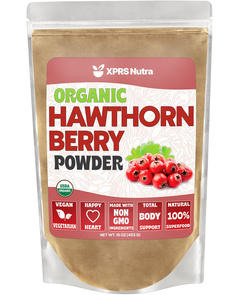 [Australia] - XPRS Nutra Organic Hawthorn Berry Powder - Premium USDA Organic Hawthorne Berry Powder for Cardiovascular Support - Vegan Friendly Hearth Health Supplement (16 Ounce) 1 Pound (Pack of 1) 