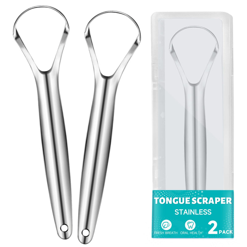 [Australia] - EZ COZY 2 Pack Tongue Scraper for Adults, Reduce Bad Breath, Tongue Cleaner with Travel Case, Stainless Steel Tongue Scrapers, Tongue Brush, Tongue Scrubber for Oral Care & Hygiene Spoon-Shape 