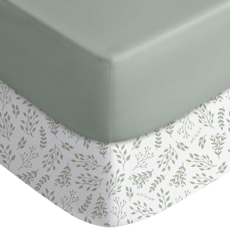 [Australia] - Yoofoss Baby Crib Sheets for Boys Girls, Fitted Crib Sheet 2 Pack for Standard Crib and Toddler Mattress, Super Soft Microfiber Baby Sheet 28x52x8in(Green+Leaf) Green+leaf 