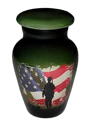 Classic Small Mini Cremation Keepsake Urn for Human Ashes – with Box and Velvet Box - 2.8 inch - US Flag Keepsake - Patriotic Soldier Urn