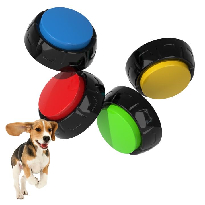 [Australia] - Voice Recording Button, Dog Buttons for Communication Pet Training Buzzer, 30 Second Record & Playback, Dog Talking Buttons Set 4 Pack with Stickers 