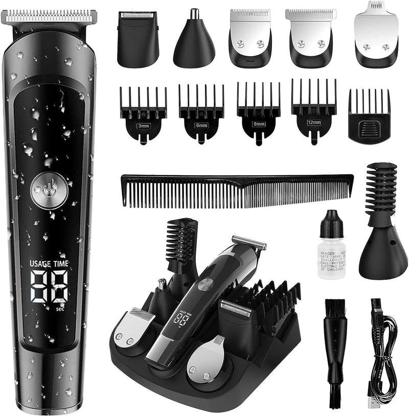 [Australia] - AMULISS Men's Beard Trimmer Kit, 6-in-1 Multi-Functional Trimmer with Nose Trimmer, Body Groomer, USB Cordless, Waterproof 