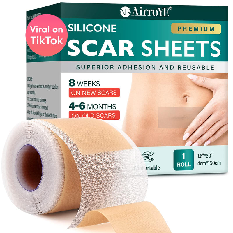 [Australia] - Silicone Scar Sheets, Silicone Scar Tape (1.6"x 60" Roll-1.5M), Reusable and Effective Scar Removal Sheets, Silicone Scar Removal Sheets for Surgical Scars, Healing Keloid, C-Section, Tummy Tuck 