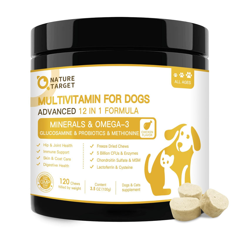 Dog Vitamins for Overall Health with Minerals, Multivitamins for Dogs for Immune Support, Digestive Health, Joint, Hip, Skin and Coat Care with Probiotics, Glucosamine, Enzymes, 120 Freeze Dried Chews - PawsPlanet Australia
