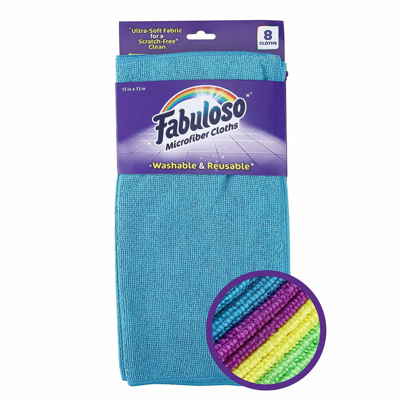 [Australia] - Fabuloso Microfiber Cleaning Cloths, 8 ct, Rainbow Colors | Lint-Free, Scratch-Free Cleaning Cloths for Surfaces and Wood Furniture | Microfiber Dustless Cloth for Bold and Bright Cleaning Experience 8 Count 
