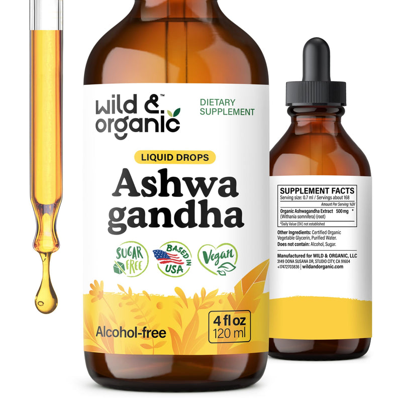 [Australia] - Wild & Organic Ashwagandha Drops - Mood Support Supplement w/Ashwagandha Root Extract - Liquid Drops for Calm Mind - Relaxation Supplements - Sugar & Alcohol-Free - 4 fl oz 4 Fl Oz (Pack of 1) 
