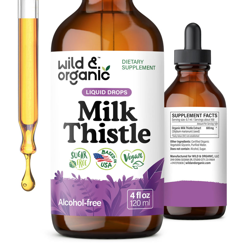 [Australia] - Wild & Organic Milk Thistle Liquid Drops - Liver Cleanse Detox - Silymarin Milk Thistle Supplement for Liver Support - Silybum Marianum Seed Extract Tincture - Vegan, Sugar & Alcohol-Free - 4 fl oz 4 Fl Oz (Pack of 1) 