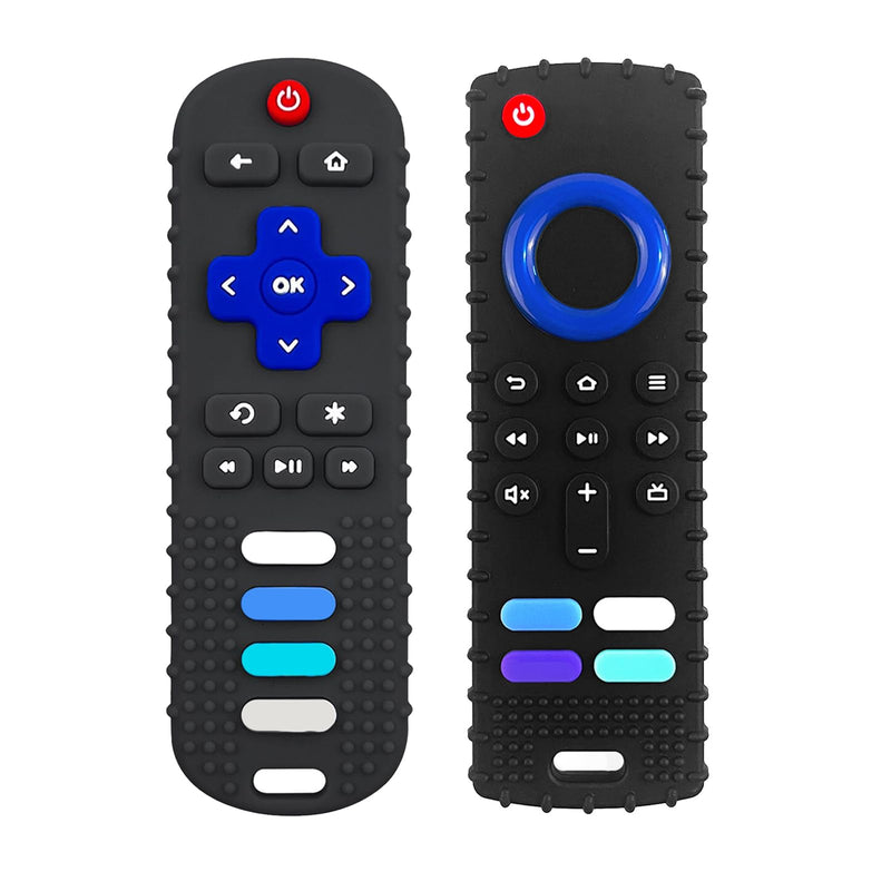 [Australia] - 2Pcs Silicone Teething Toys, Remote Control Shape Teethers for Babies Remote Teething Toys, Silicone TV Remote Teether BPA Free/Refrigerator Safe 2 Black 
