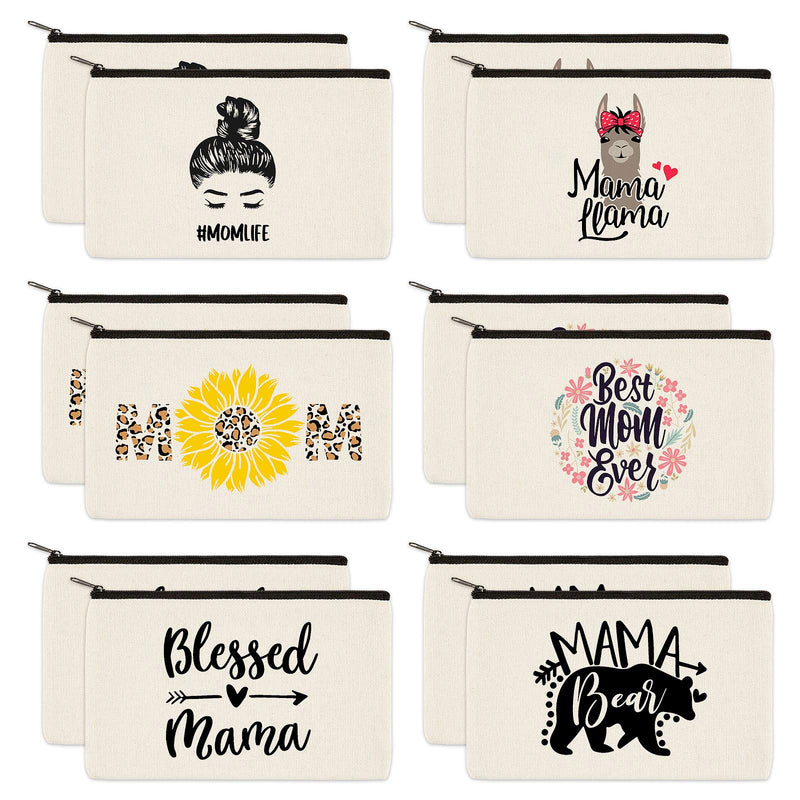 PARBEE 24 Set Mom Makeup Cosmetic Bag Canvas Zipper Pouches Toiletry Case for Mother's Day Women Birthday Best Mom Ever Mama Bear Mom-24pcs