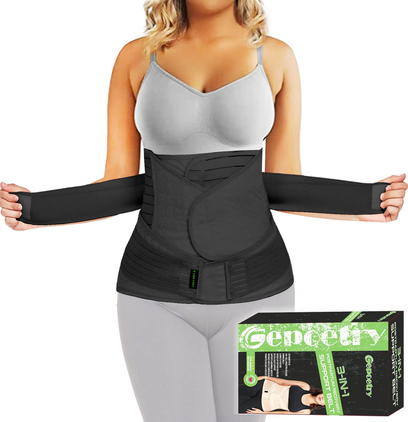[Australia] - 3 in 1 Postpartum Belly Band Wrap Support Recovery Girdles Abdominer Binder Post Surgery Belly&Waist&Pelvis Support Belt & Back Brace (Black, Large) Black 