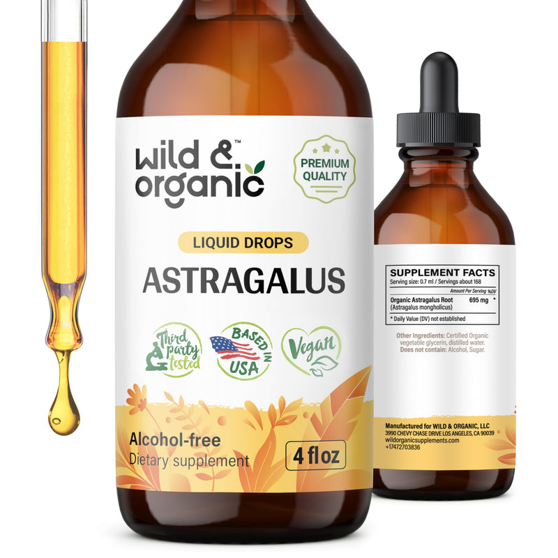 [Australia] - Wild & Organic Astragalus Tincture - Immune Support Supplement w/Astragalus Root - Vegan Astragalus Root Tincture for Immunity Support - Alcohol-Free Adaptogenic Drops w/Astragalus Extract - 4 oz 4 Fl Oz (Pack of 1) 