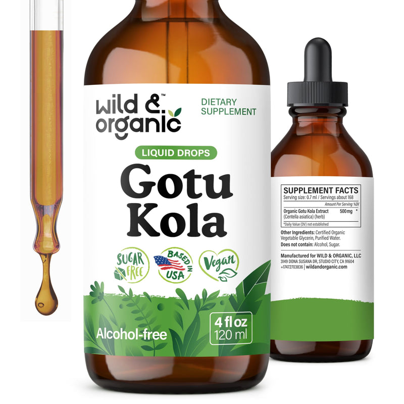 [Australia] - Wild & Organic Gotu Kola Extract Drops - Brain Support with Centella Asiatica Extract - Liquid Gotu Kola Supplement for Focus - Vegan, Sugar & Alcohol-Free Herb Tincture - 4 fl oz 4 Fl Oz (Pack of 1) 
