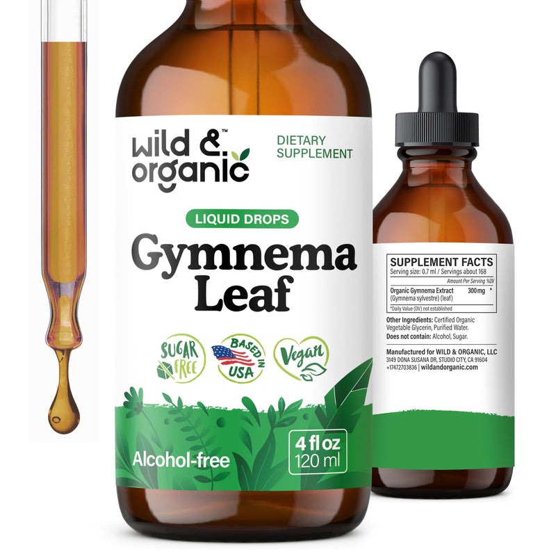 [Australia] - Wild & Organic Gymnema Sylvestre Extract Drops - Sugar-Free Gymnema Sylvestre Supplements - Gurmar Powder Based Tincture - Vegan, Alcohol-Free Leaf Liquid Drops - 4 fl oz 4 Fl Oz (Pack of 1) 