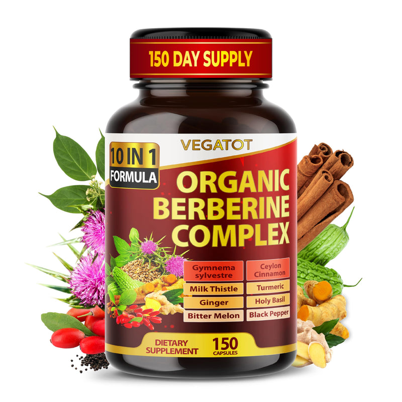 [Australia] - VEGATOT GlucoSavior Berberine Supplement 12,900mg with Ceylon Cinnamon, Bitter Melon, Gymnema - Supports Immune, Heart Health & Gastrointestinal Function - Made in The USA (150 Count (Pack of 1)) 