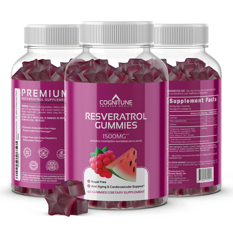 [Australia] - Resveratrol Gummies - Sugar Free Natural Raspberry Watermelon Flavor, 1500mg Resveratrol Supplement for Heart, Brain, Immune Support & Wellness, Powerful Antioxidant with Anti-Aging Benefits 