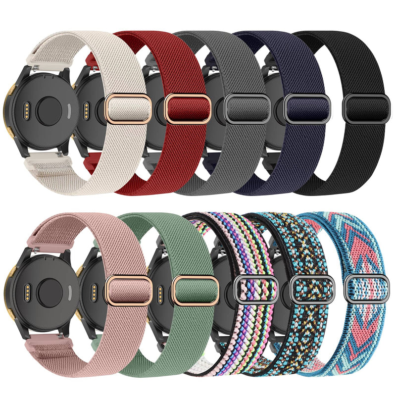 [Australia] - Compatible with Garmin Vivoactive 5 Band 20mm, 10 Pack Soft Stretchy Nylon Watch Bands for Garmin Venu/Venu Sq/Venu 2 Plus/Garmin Vivoactive 3/Forerunner 165/55/245 Music Strap Replacement for Women Men 10 Pack-1 