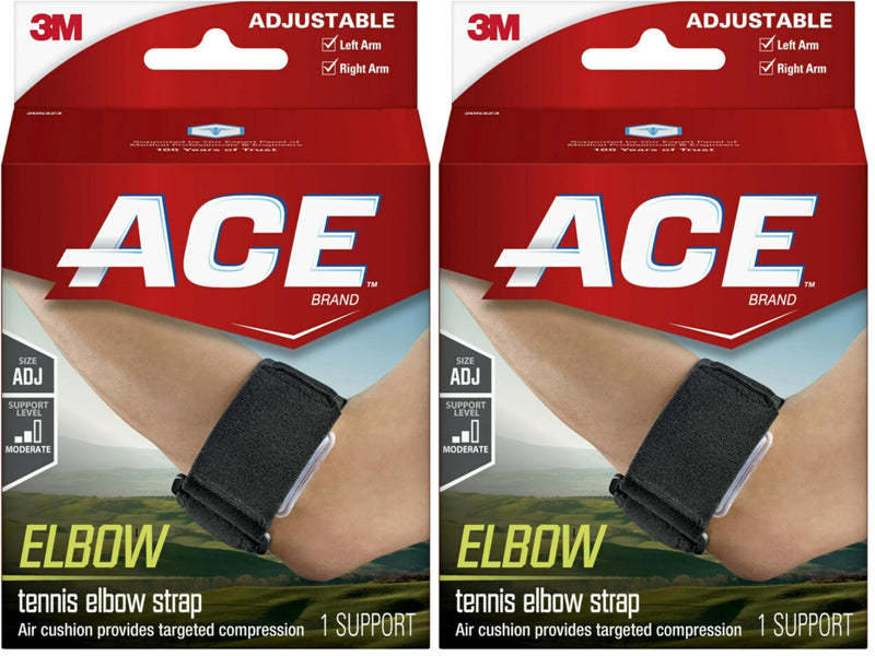 ACE Brand Tennis Elbow Support, Adjustable, Black, 1/Pack (Pack of 2) 1 Count (Pack of 2)