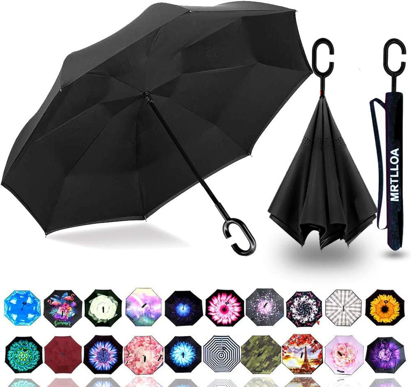 MRTLLOA Inverted Umbrella, 40/49/56 Inch Windproof Double Layer | Oversized, C-shaped Handle, Reverse Upside Down Design, Rainproof, Car Entry and Outdoor Activities, Golf Size N-black 56 Inch