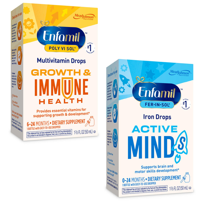 Enfamil Poly-Vi-Sol and Fer-in-Sol Iron Liquid Drop Multivitamin Supplements for Infants and Toddlers, 2x50 mL Dropper Bottle