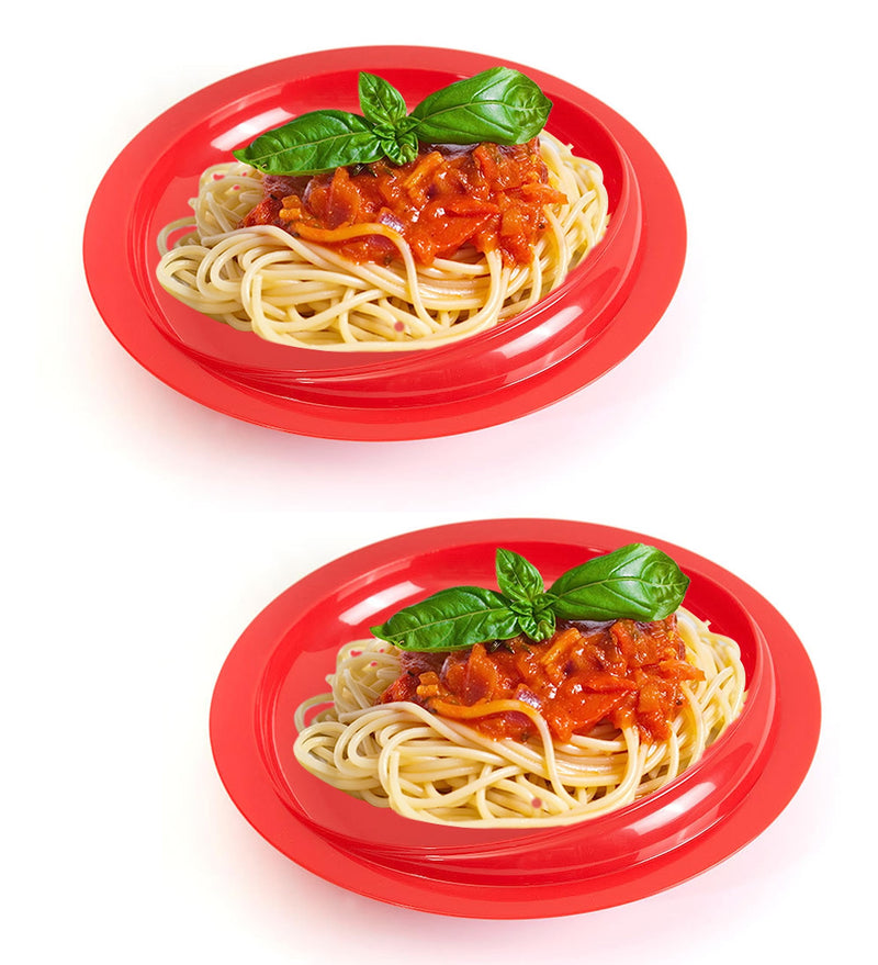 [Australia] - Spill Proof 9.2" Scoop Plate with Non-Skid Suction Base, Adaptive Self-Feeding Dinnerware for Elderly Disabled, Pack of 2 (Red Plates) Red Plates 
