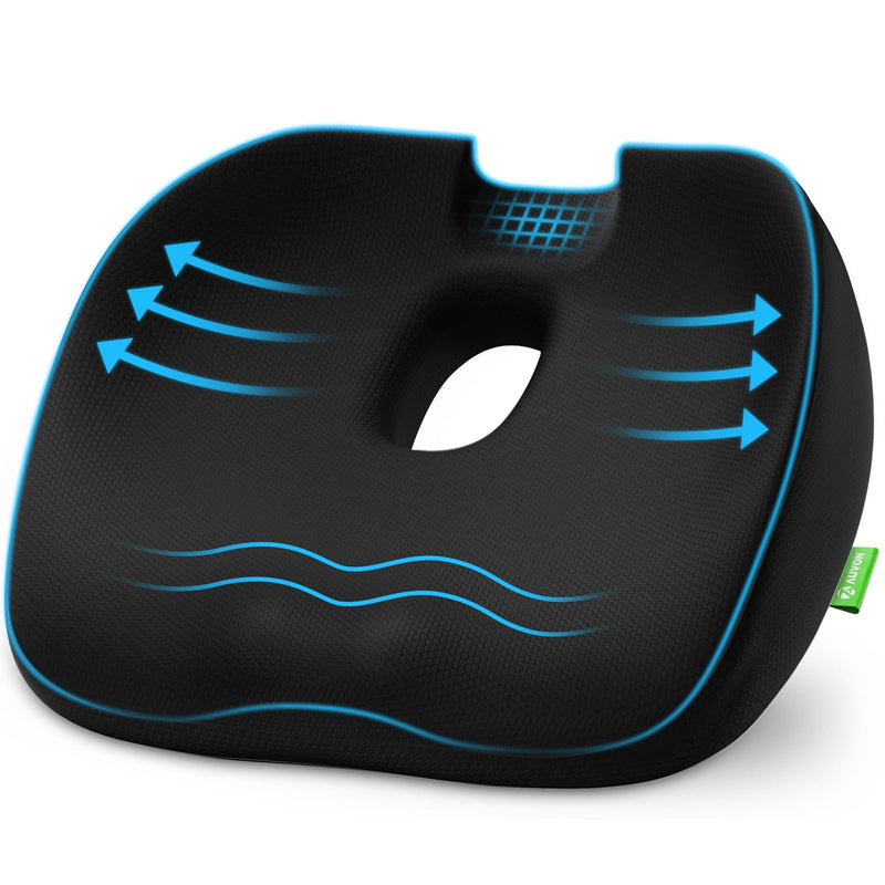 [Australia] - AUVON Innovative Donut Pillow Hemorrhoids Scientific Center Hole and Tailbone Cutout, Orthopedic Pain Relief Donut Seat Cushion for Coccyx, Sciatica, Postpartum Pregnancy, After Surgery Sitting Relief Black 