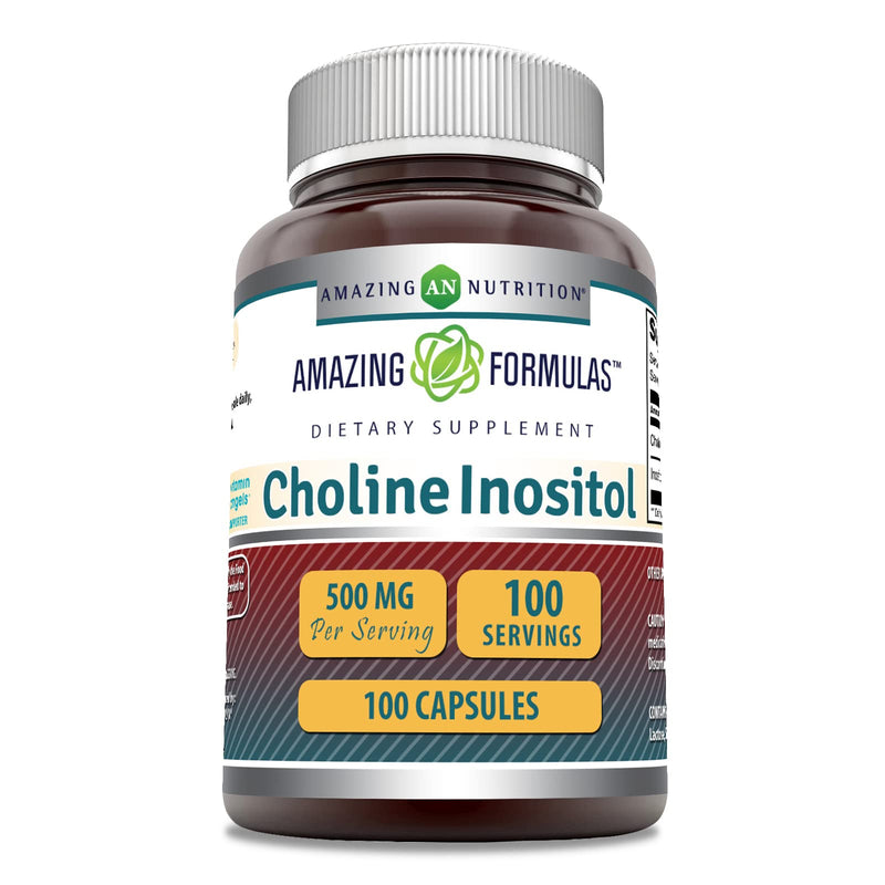 [Australia] - Amazing Formulas Choline & Inositol Supplement | 500 Mg Per Serving | Capsules | Non-GMO | Gluten-Free | Made in USA (1 Pack, 100 Count) 100 Count (Pack of 1) 