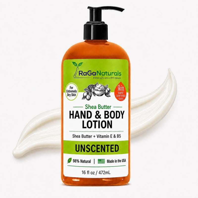 RaGaNaturals Unscented Shea Butter Lotion - for Extremely Dry Skin - Hand & Body Lotion - Hydrating Natural Non-Toxic Formula, Avocado Oil & Vitamin E, Fragrance Free - Women, Men, Kids & Baby - 16 Oz 16 Fl Oz (Pack of 1)