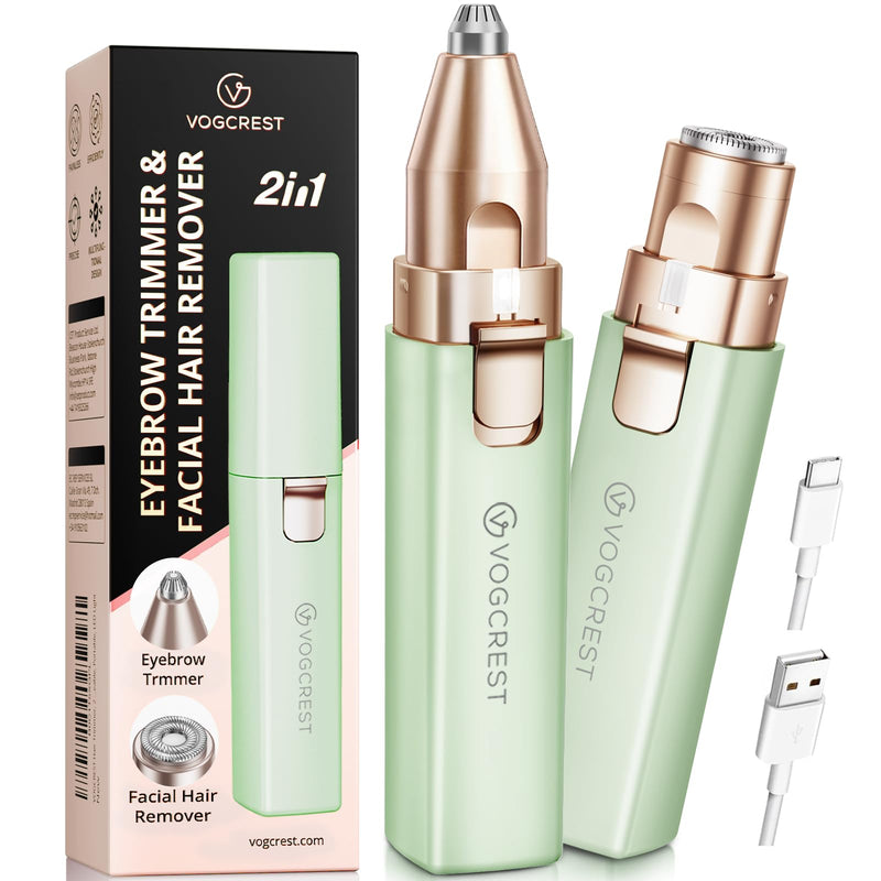 [Australia] - VOGCREST Hair Trimmer, 2 in 1 Facial Hair Remover & Eyebrow Trimmer for Women - Rechargeable, Portable, LED Light Green 