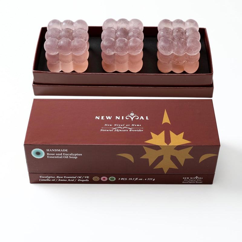 All Natural Bar Soap,Enriched with Eucalyptus & Rose Essential Oil,Vitamin E,Camellia Oil,and Amino Acids.Radiance for All Genders.Gift Packaging.19.5 Oz (Pack of 3) Rose+Eucalyptus Essential Oil