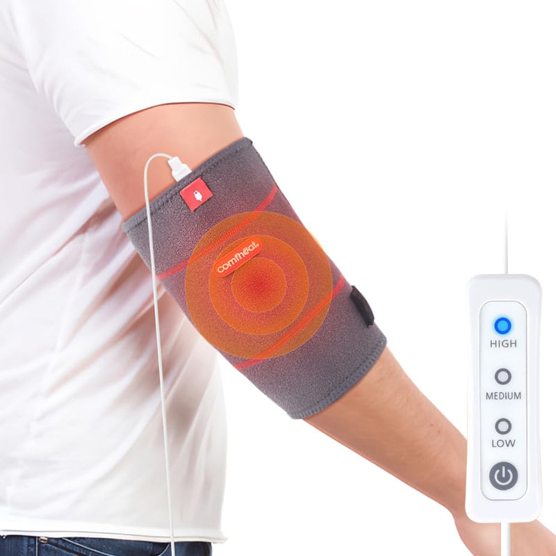 Elbow Heating Pad Wrap for Joint Pain USB Heated Elbow Brace | Tendonitis and Tennis Elbow Portable Moist Heat Therapy Elbow Sleeve Adjustable Temperature (Non-Chargeable) Gray (Elbow)