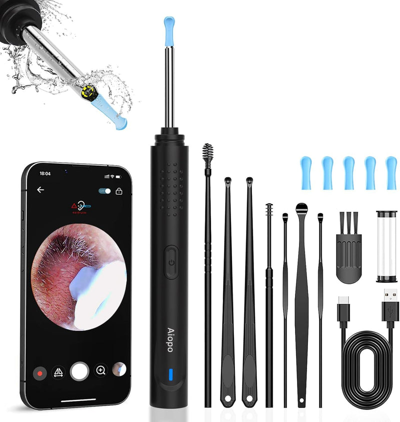 [Australia] - Ear Wax Removal, Ear Cleaner with Camera 1080P HD Wireless, Ear Otoscope with 6 LED Lights, Earwax Remover Kit with 8 Pcs Ear Set, Ear Wax Remowal Tool for iPhone, iPad, Android Phones Black 