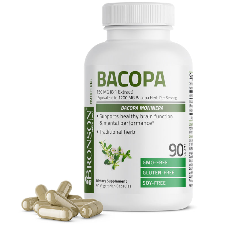 [Australia] - Bronson Bacopa (1200mg Equivalent from 8:1 Extract) Supports Healthy Brain Function and Mental Performance, Traditional Herb, Non-GMO, 90 Vegetarian Capsules 90 Count (Pack of 1) 