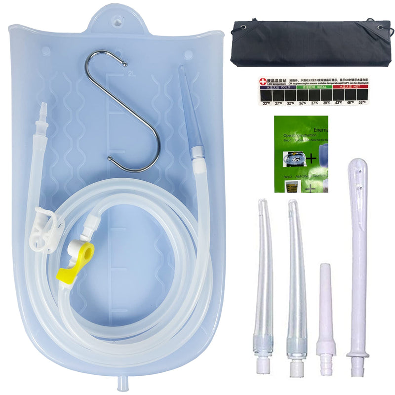 [Australia] - Silicone Enema Bag Kit with 6.3ft Hose, 5 Enema Tips, Controllable Flow Valve and Water Thermometer - 2 Quart Capacity coffee enemas for Colon Cleanse 