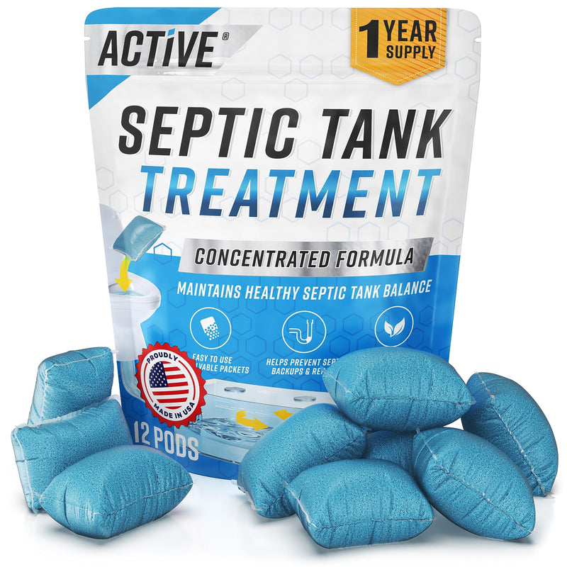[Australia] - Septic Tank System Treatment Pods - 12 Dissolving Packets | Enzyme-Producing Live Bacteria Solution | 1 Year Supply Professional Eco-Friendly Maintenance | Prevent Clogs, Odor & Backups | Made in USA 