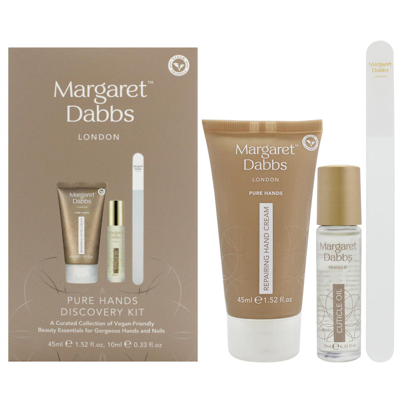 [Australia] - Margaret Dabbs London Pure Hands Discovery Gift Set with 45ml Repairing Hand Cream, 10ml Cuticle Oil and Small Crystal Nail File 
