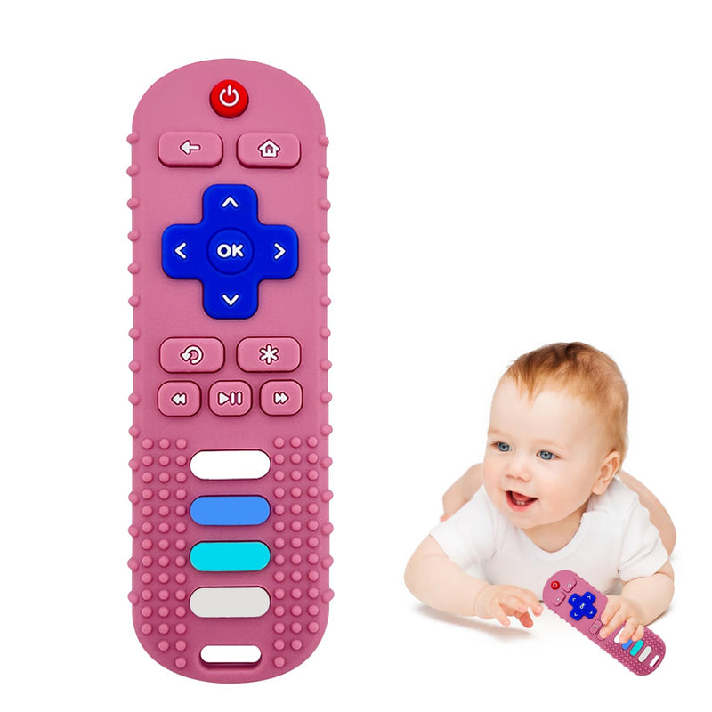 [Australia] - Baby Teething Toys, Food Grade Silicone Teether for Babies 3 6 12 18 Months, TV Remote Shape Toddlers Chew Toys, Freezer BPA Free (Pink RC) Pink RC 