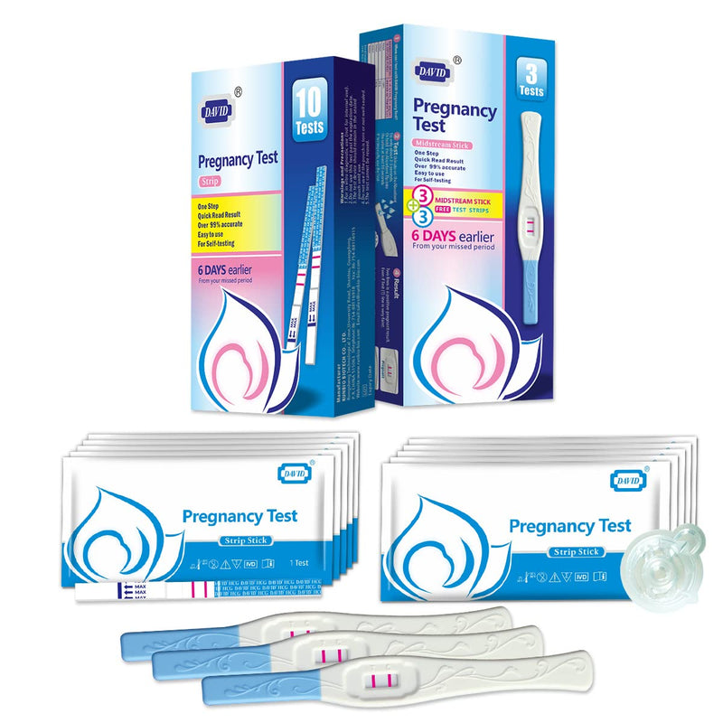 DAVID HCG 16-Count Pregnant Test Early Detection, Pruebas De Embarazo 6 Days Sooner Than Missed Period, 13 HCG Strips and 3 HCG Sticks Combo